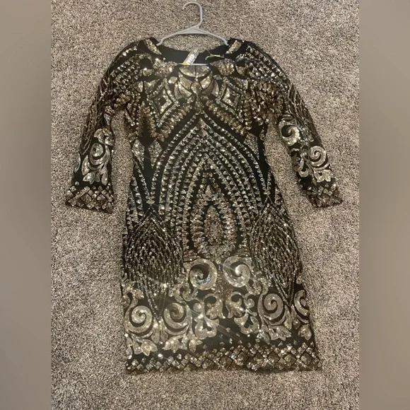 gianni bini black and gold sequin dress Baltic Born Womens Destiny Sequin Maxi Dress | Black + Gold
